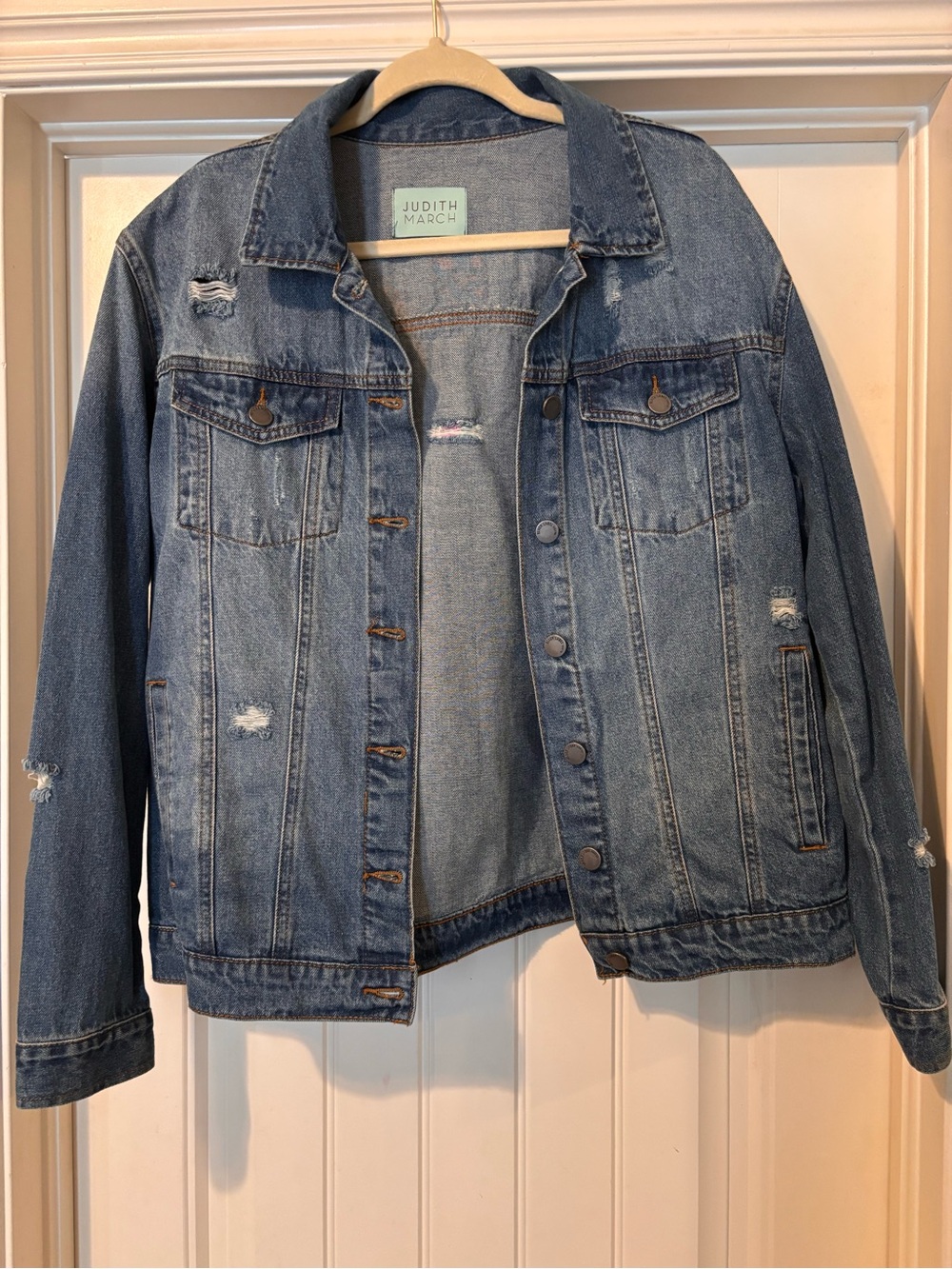 Judith March Medium Blue Distressed Denim Jacket